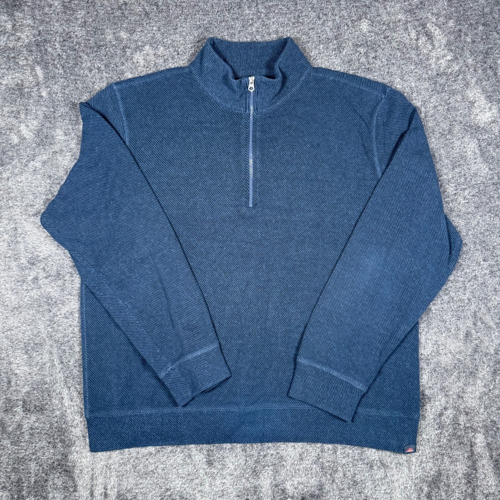 Faherty Brand Mens 1/4 Zip Pullover Sweater Blue Ribbed Knit Mock Neck Large